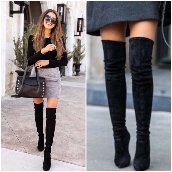 Sam Edelman Kristie Over The Knee Black Suede Kitten Heel Zip Up Point Toe Boots - Picture 2 of 16